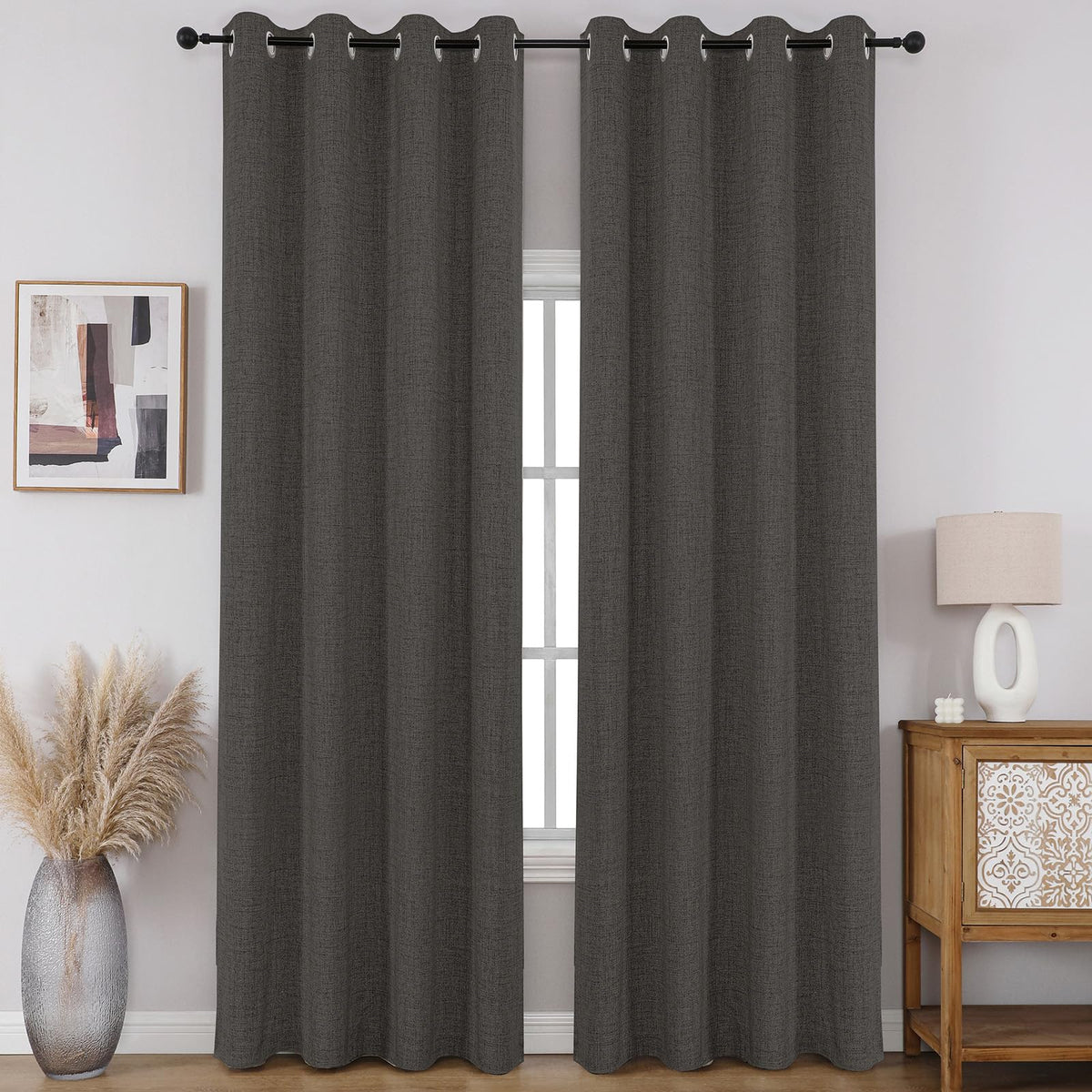 CUCRAF 100% Blackout Window Curtains 84 inches Long 2 Panels Set, Faux Linen Look Thermal Insulated Grommet Drapes, Room Darkening Curtain for Bedroom Living Room(W52 x L84 Inch, Light Khaki)