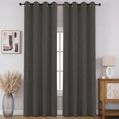 CUCRAF 100% Blackout Window Curtains 84 inches Long 2 Panels Set, Faux Linen Look Thermal Insulated Grommet Drapes, Room Darkening Curtain for Bedroom Living Room(W52 x L84 Inch, Light Khaki)