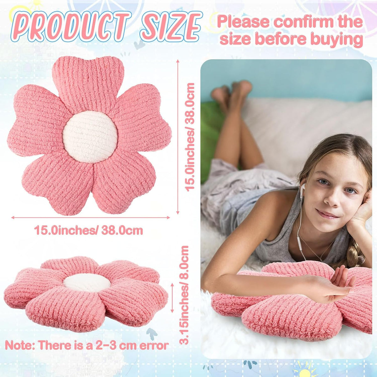 Beeveer 10 Pcs 15.75" Flower Plush Pillow for Sofa,Multicolor,Multicolor