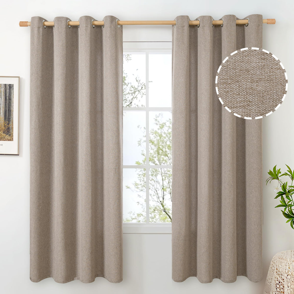 BGment Oatmeal Linen Curtains 84 Inch Length 2 Panels Set for Living Room