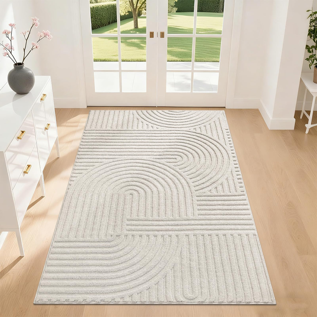 Pauwer 5x7 Area Rugs for Living Room, Modern Non Slip Washable Rug, Beige