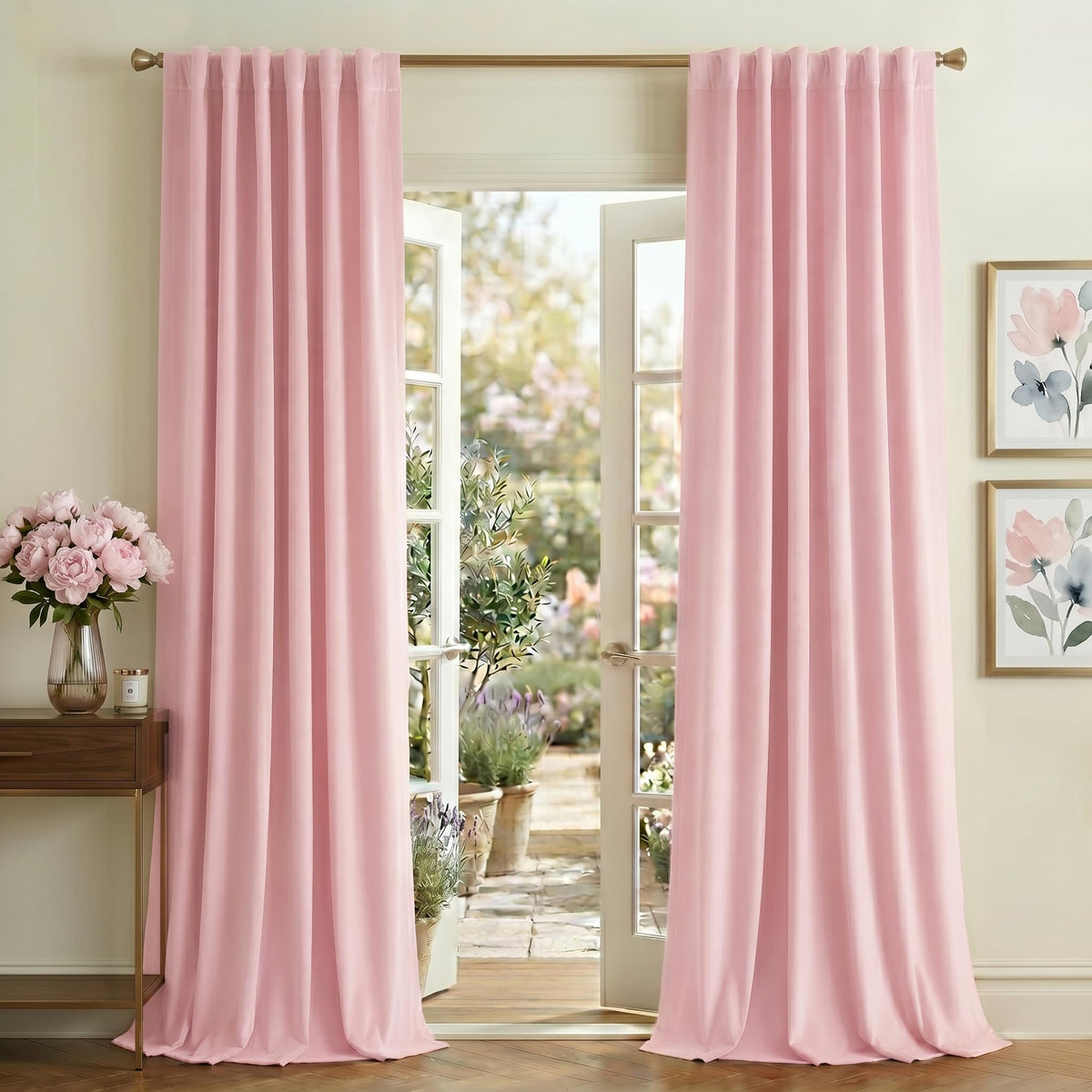 NICETOWN Olive Green Velvet Blackout Curtains 84" Long, 52" Wide, 2 Panels