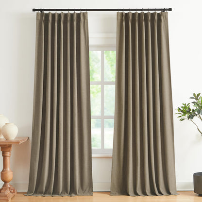 Vision Home Sand Pinch Pleated Full Blackout Curtains Linen Blended Room Darkening Window Curtains 95 inch for Living Room Bedroom Thermal Insulated Pinch Pleat Drapes with Hooks 2 Panel 40" Wx95 L