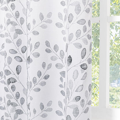 MYSKY HOME Grey Leaf Curtains 63 Inch Length for Bedroom Grommet 2 Panels
