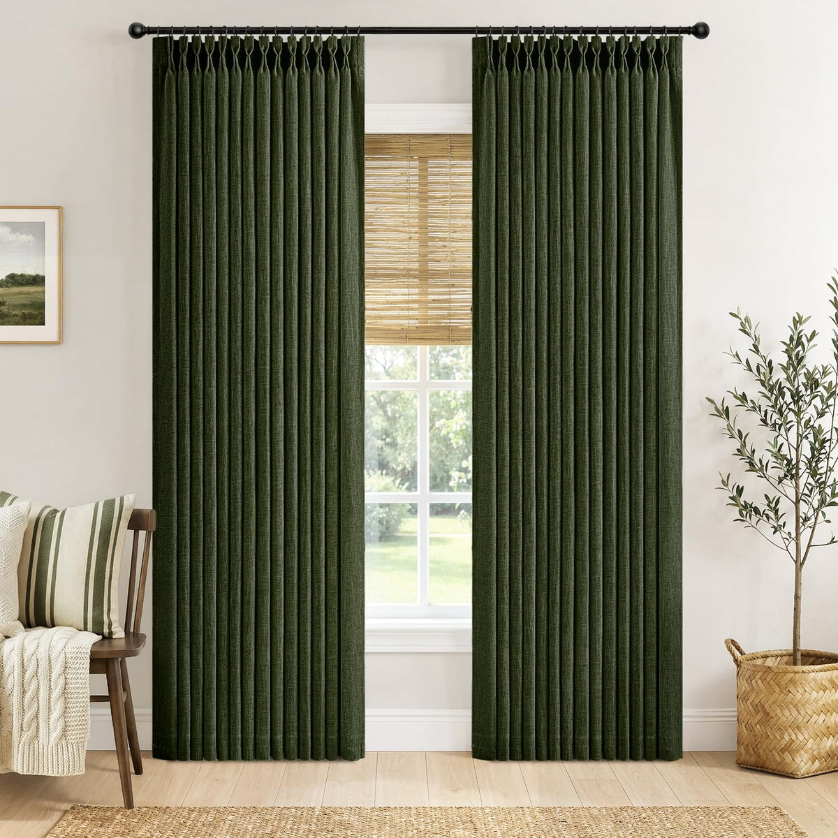 MIULEE Pinch Pleated Linen Curtains 90 Inches Long 2 Panels Natural