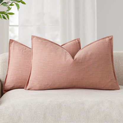 Foindtower Linen Solid Decorative Throw Pillow Covers 20x20 Natural Beige
