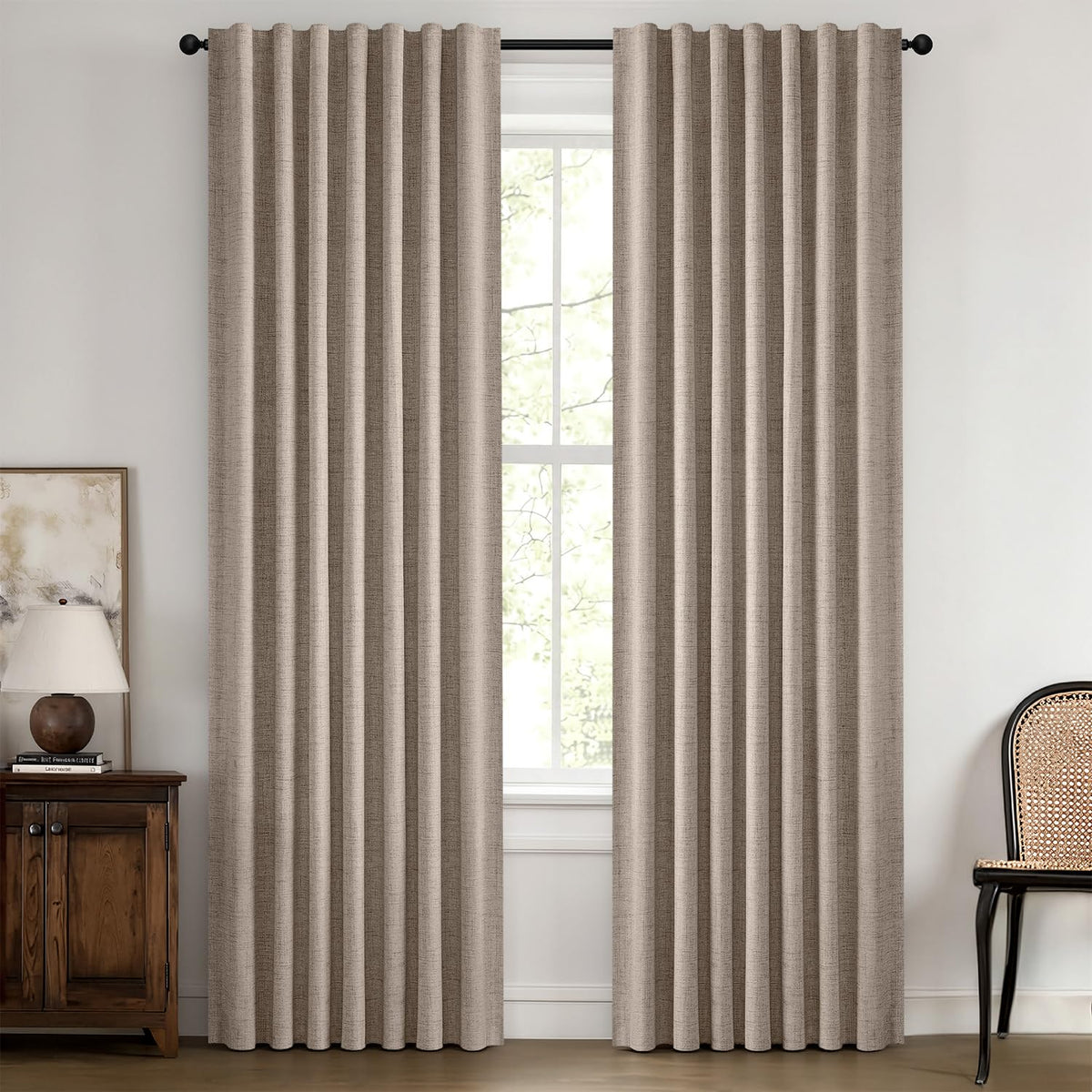 MIULEE 100% Blackout Linen Curtains for Bedroom 42 x 84 Inch Ivory 2 Panels