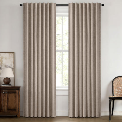 MIULEE 100% Blackout Linen Curtains for Bedroom 42 x 84 Inch Ivory 2 Panels