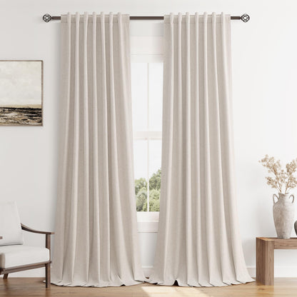 Guken Cream Linen Blackout Curtains 84 Inch Length 2 Panels Set for Living Room Bedroom Back Tab Thermal Insulated 100% Black Out Drapes Room Darkening Window Curtain Ivory Natural Beige