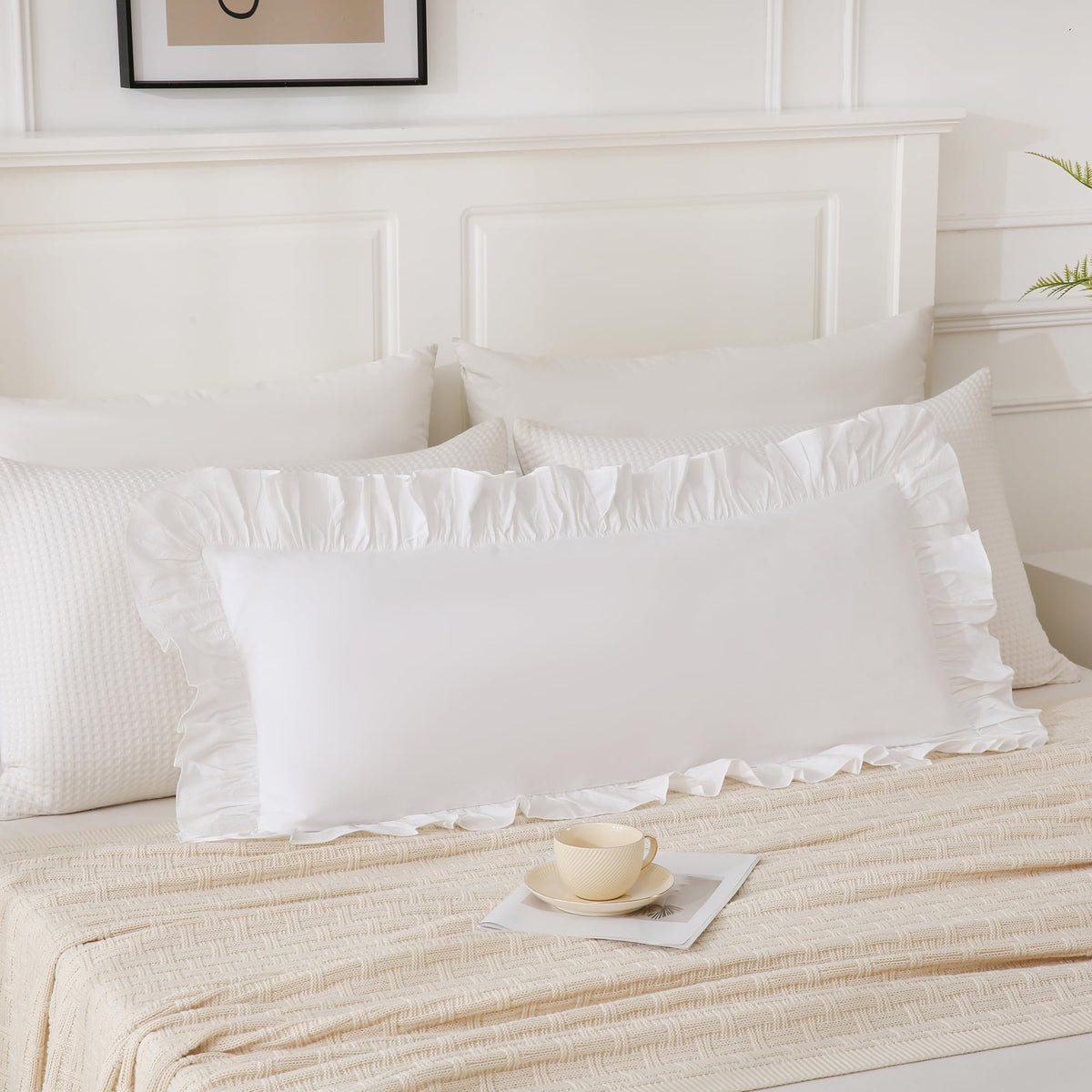 14x36 inches Sage Green Plaid Ruffle Lumbar Pillow Sham 1 Piece