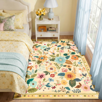 RELEANY Floral Washable 5x7 Area Rugs Pink