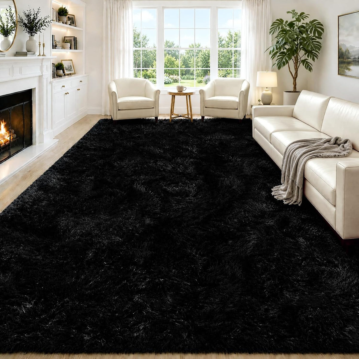 8x10 Fluffy Area Rugs for Living Room,Black Large Shag Area Rug for Bedroom