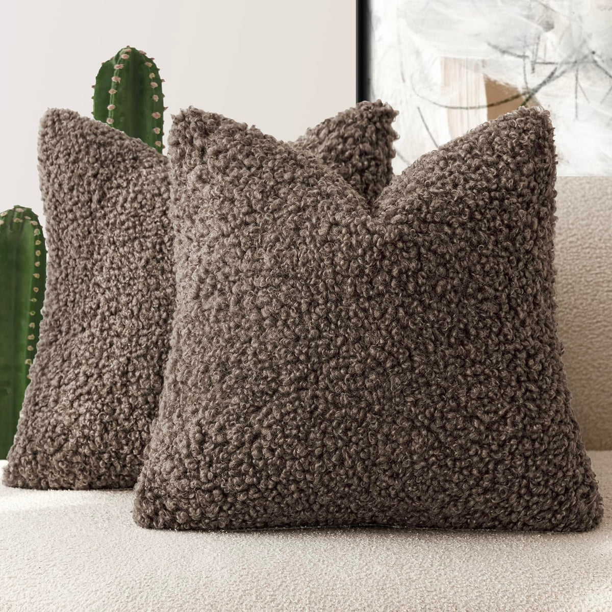 Foindtower Decorative Fuzzy Faux Fur Throw Pillow Covers 24x24 Inch Oatmeal