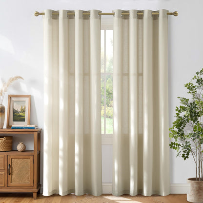 NICETOWN Natural Linen Curtains 84 inch Long 2 Panels Set, Grommet Top Thick Linen Burlap Semi Sheer Vertical Drapes Privacy Assured with Light Filtering for Bedroom/Living Room, W55 x L84