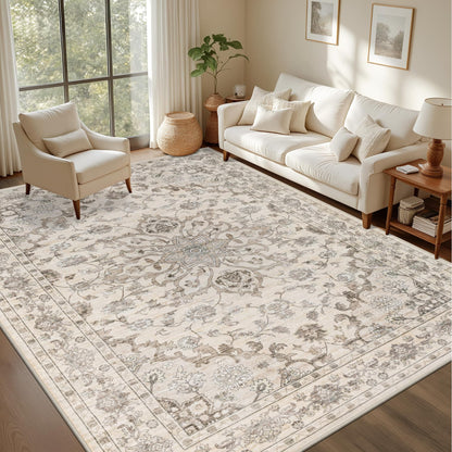 5x7 Area Rugs Living Room: Washable Vintage Rug for Bedroom Beige