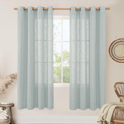 LAMIT Cream Ivory Linen Semi Sheer Curtains 84 inch Length for Bedroom