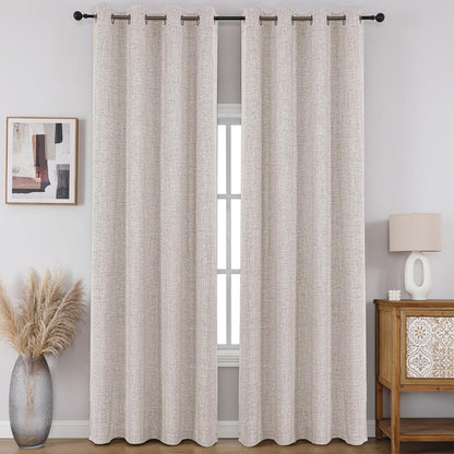 CUCRAF 100% Blackout Window Curtains 84 inches Long 2 Panels Set, Faux Linen Look Thermal Insulated Grommet Drapes, Room Darkening Curtain for Bedroom Living Room(W52 x L84 Inch, Light Khaki)