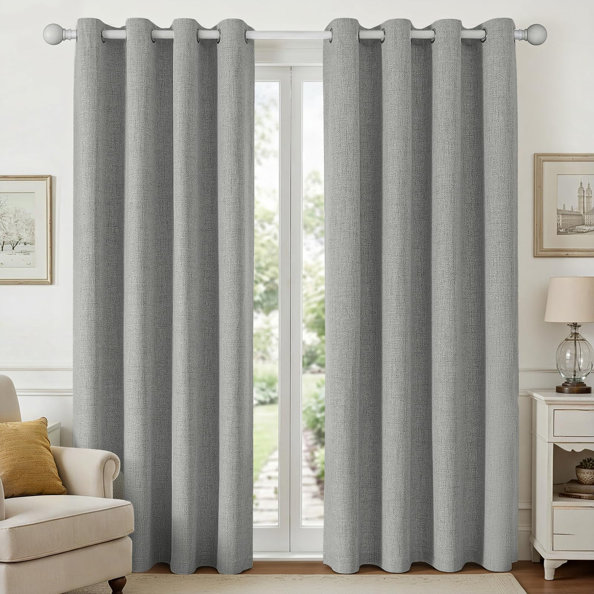 Joydeco 100% Blackout Curtains 63 Inch Length 2 Panels, Greyish White