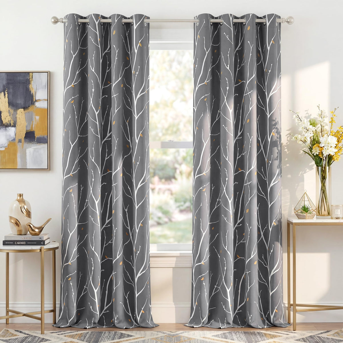 NICETOWN Grey Blackout Striped Pattern Curtains for Living Room, 52 x 84