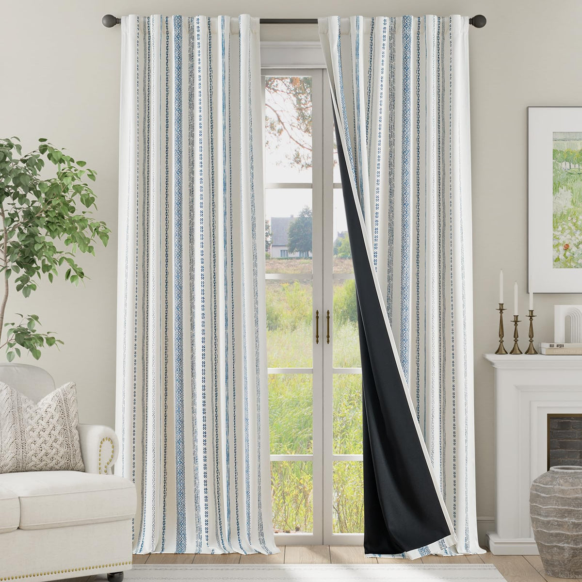 jinchan Boho Blackout Curtains 63 Inch Length Moon Phase Printed Drapes