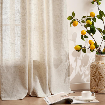 jinchan Linen Curtains Light Filtering Back Tab 50x96 Inch 2 Panels Beige