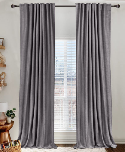 Linen Total Blackout Curtains for Bedroom Living Room 84 Inch, Cream