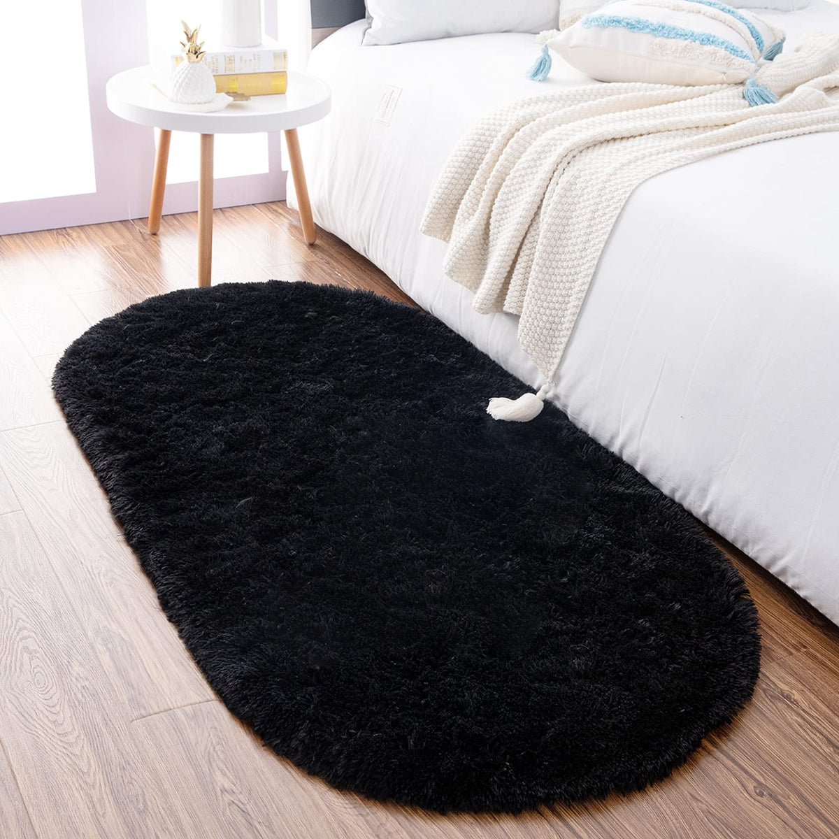 Noahas 2x6 Black Fluffy Soft Runner Rug Non-Slip for Bedroom Dorm Hallway