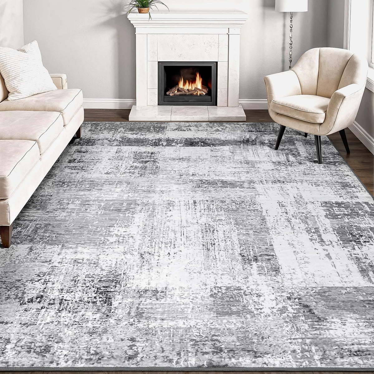 Rugflix 8x10 Area Rug for Living Room, Washable Navy Blue Dark Black Carpet