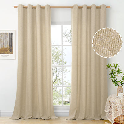 BGment Oatmeal Linen Curtains 84 Inch Length 2 Panels Set for Living Room
