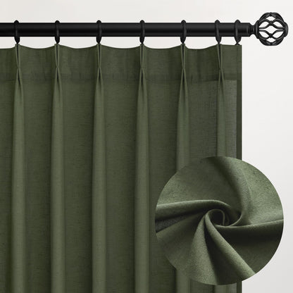 Topfinel Oatmeal Beige Pinch Pleated Curtains 84 Inches Long for Living Room 2 Panels Sets,Stone Washed Linen Earth Tone Decor Back Tab Boho Neutral Greige Earthy Sheer Curtain for Bedroom