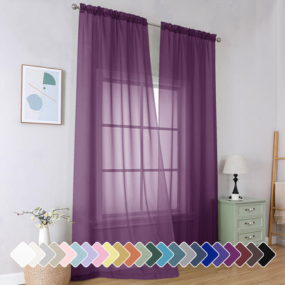 Simplebrand Black Sheer Curtains 84 Inches Long 2 Panels for Living Room