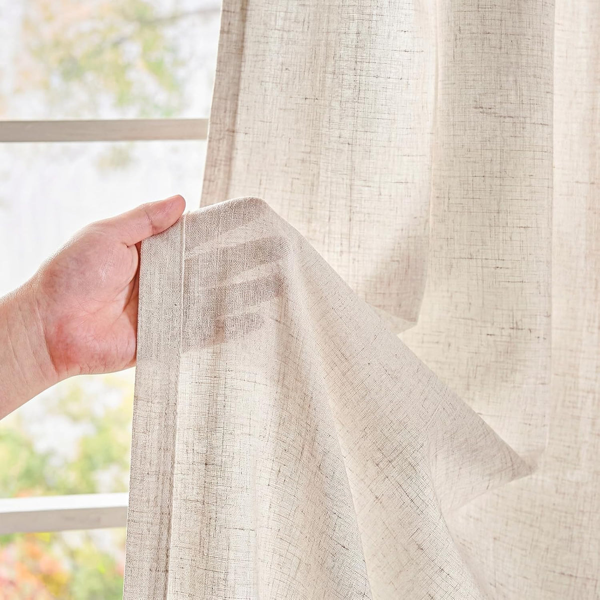 jinchan Linen Curtains Light Filtering Back Tab 50x96 Inch 2 Panels Beige