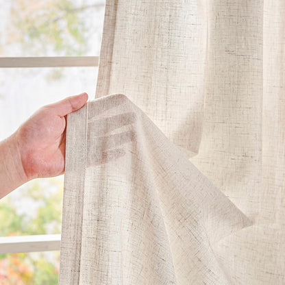 jinchan Linen Curtains Light Filtering Back Tab 50x96 Inch 2 Panels Beige