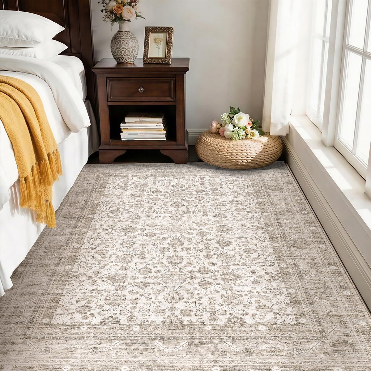 OPPODREAM Vintage Blue Area Rugs 5x7, Washable Rug for Living Room