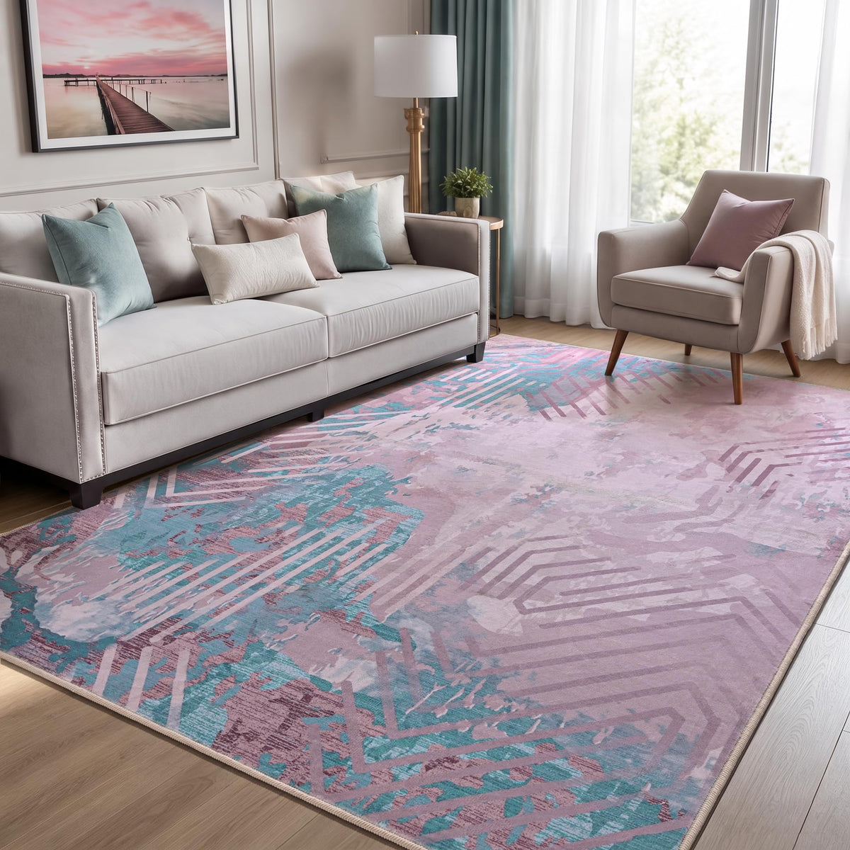 Toneed 4x6 Feet Washable Area Rugs for Bedroom Living Room, 48"x72" Grey