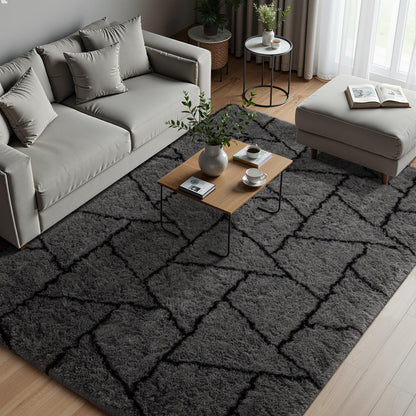 Zentavio 5x8 Area Rugs for Bedroom Fluffy Rugs for Living Room Carpet Large Fuzzy Soft Shag Aesthetic Plush High Pile Gray Throw Rug for Nursery Kids Room Dorm Waved Grey
