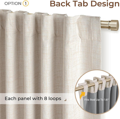 INOVADAY 100% Blackout Linen Curtains for Bedroom 50x84 Inches Cream