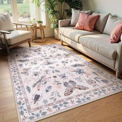 Lahome Bug Washable Area Rugs 5x7, Soft Green Rug for Living Room Bedroom