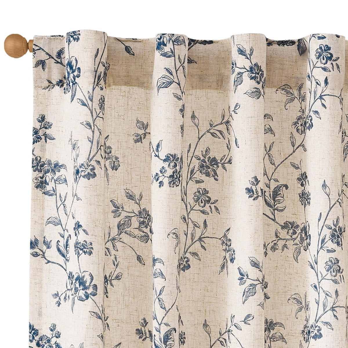 Lazzzy Taupe Vintage Floral Linen Curtains Farmhouse 50W X 84L 2 Panels