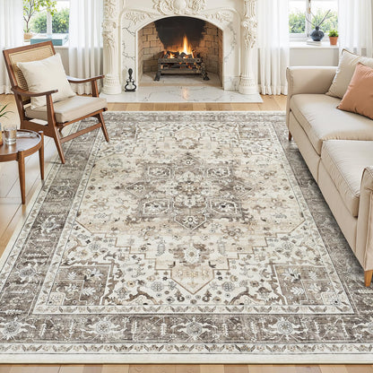 Sage Green 8x10 Area Rug for Living Room, Vintage Boho Large Carpet