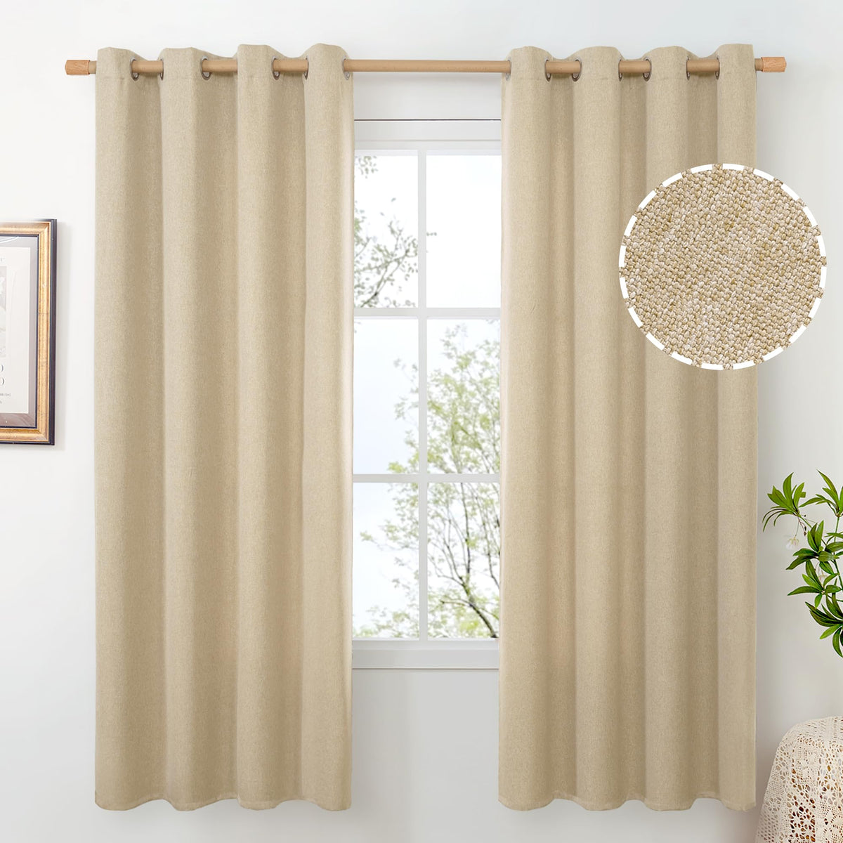 BGment Oatmeal Linen Curtains 84 Inch Length 2 Panels Set for Living Room