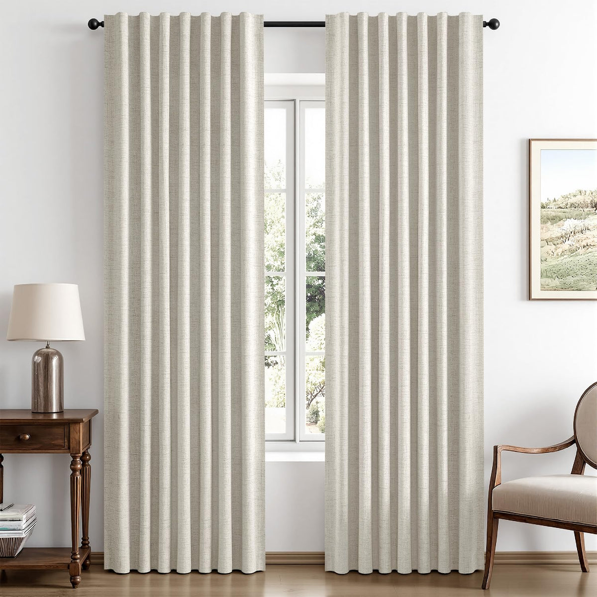 MIULEE 100% Blackout Linen Curtains for Bedroom 42 x 84 Inch Ivory 2 Panels