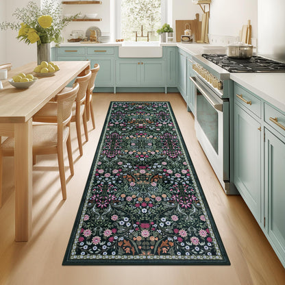 PLHXFR 8x10 Area Rug Living Room: Floral Washable Boho Carpet Dark Green