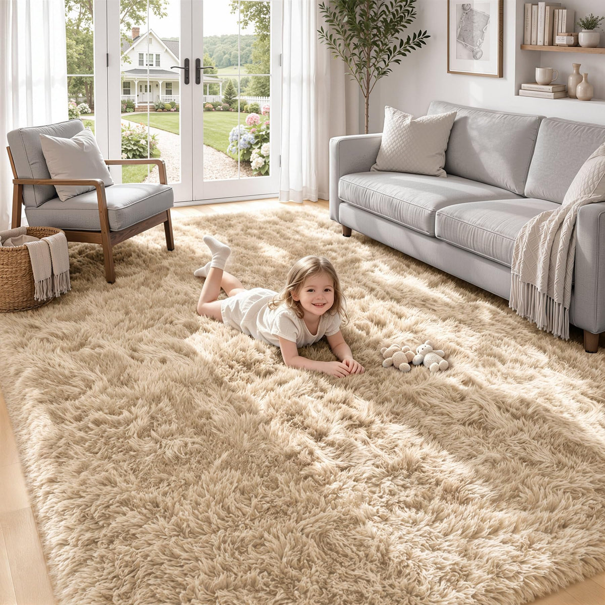 8x10 Area Rugs for Living Room: Soft Black Fluffy Rug Shag Washable Rug Plush Fuzzy Indoor Carpet for Bedroom Nursery Playroom Girls Boys Kids Room (Black, 8'x10')