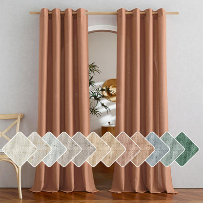NICETOWN Natural Linen Curtains 84 inch Long 2 Panels Set, Grommet Top Thick Linen Burlap Semi Sheer Vertical Drapes Privacy Assured with Light Filtering for Bedroom/Living Room, W55 x L84