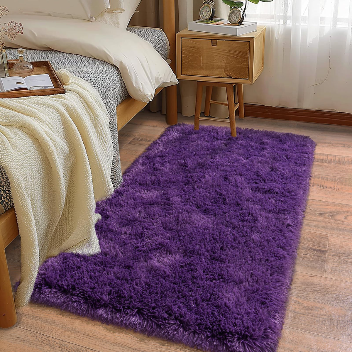 Ultra Soft Runner Rugs for Bedroom Hallways with Upgraded Non-Slip Rubber Backing & Thick Memory Sponge, 2x6 Feet Fluffy Shag Throw Area Rug for Bedside Dorm Dark Grey