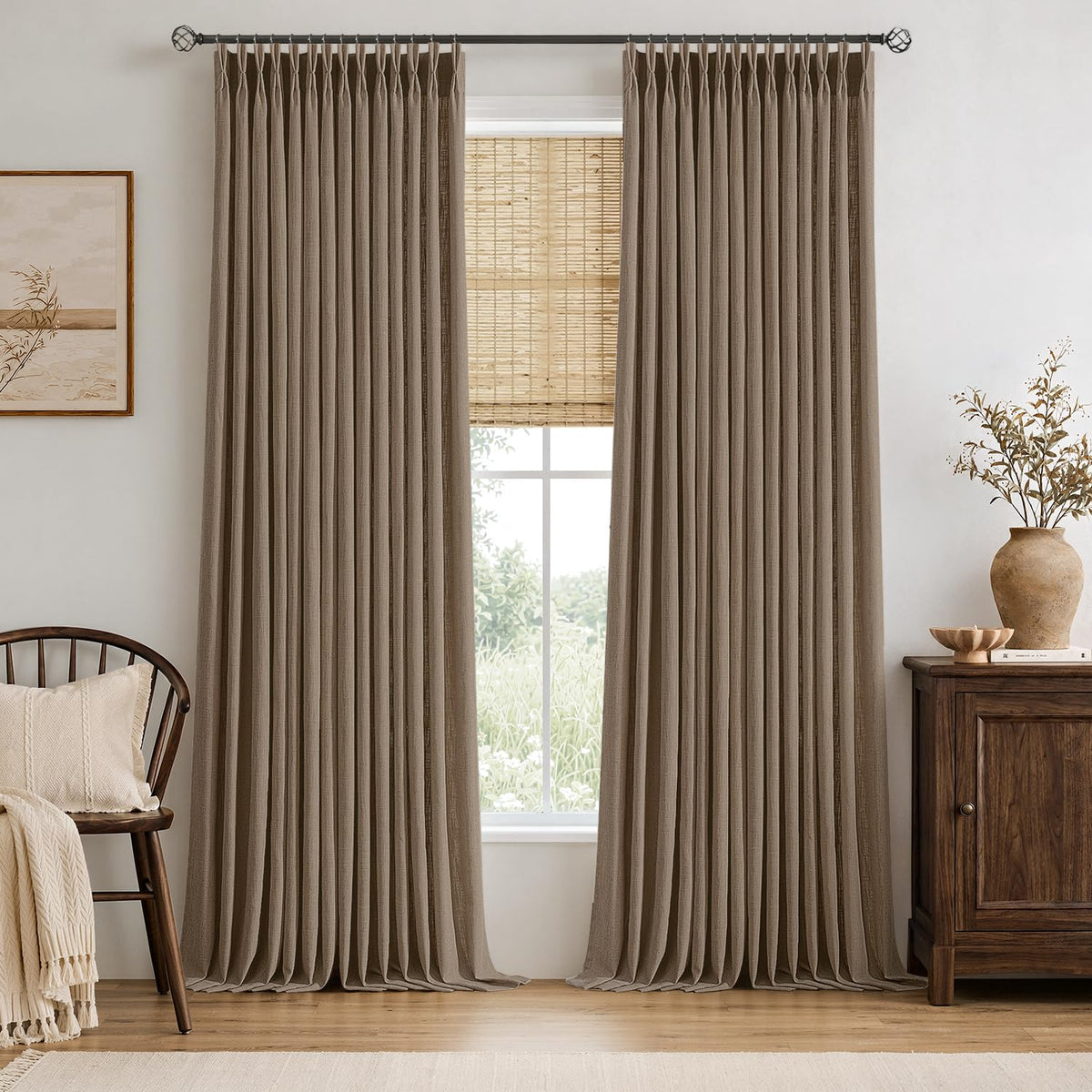 MIULEE Pinch Pleated Linen Curtains 90 Inches Long 2 Panels Natural