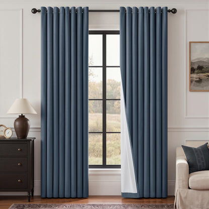 Natural Ivory 100% Blackout Grommet Linen Curtains 90 Inch Long 2 Panels