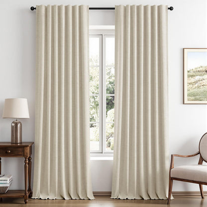 MIULEE 100% Blackout Linen Curtains for Bedroom 42 x 84 Inch Ivory 2 Panels