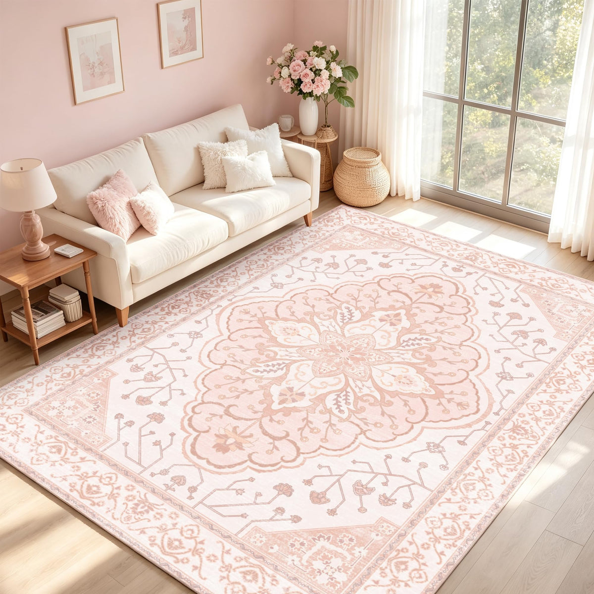 YARNSCAPE 5' x 7' Machine Washable Area Rug, Non-Slip Low-Pile Carpet